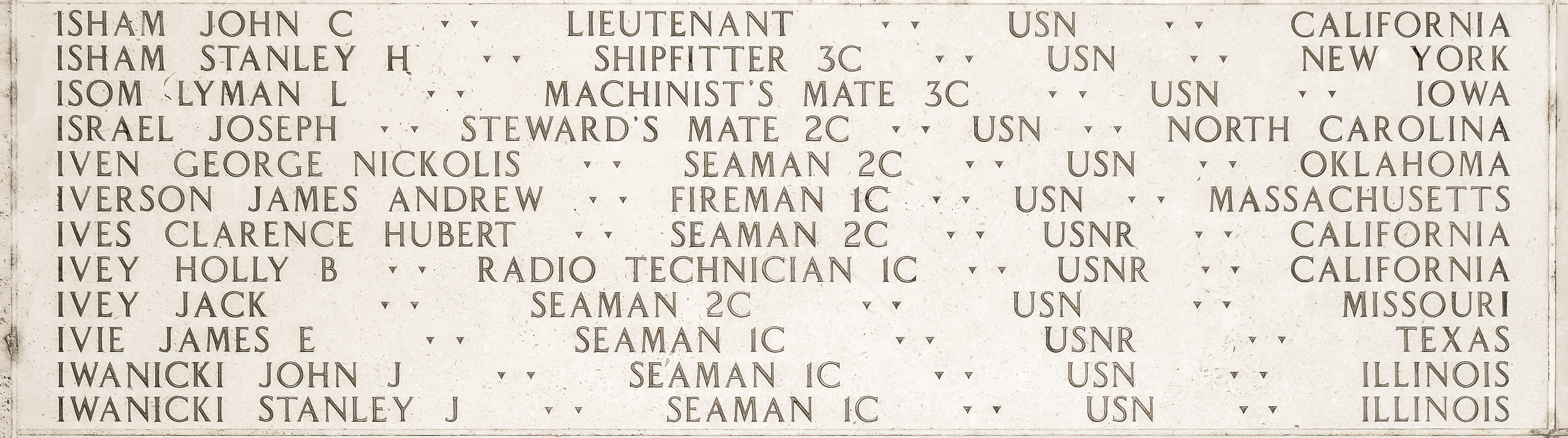 Stanley H. Isham, Shipfitter Third Class